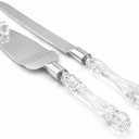 Adorox Elegant Cake Knife and Server Set Stainless Steel with Crystal Handle - Perfect for Weddings, Anniversaries, and Special Celebrations (Silver)