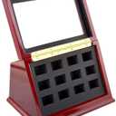 JunningGor Sports Championship Rings Wooden Display case Shadow Box Without Rings (12 Slots)