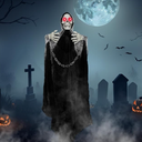 77.5" Halloween Decorations Outdoor  Moving LifeSize Skeleton Witch with Glowing Eyes & Chain, SoundActived Halloween Party Decoration with Creepy Sound (Black)