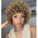 Afro Kinky Curly Wig With Bangs Short Curly Afro Wigs for Black Women 10 Inches Ombre Blonde Synthetic Curly Wigs