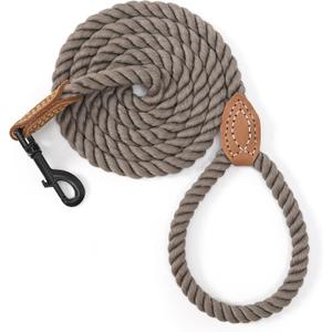 Mile High Life Dog Leash, Braided Cotton Rope Leashes with Leather Tailor Tip with Leather Tip - Heavy Duty Metal Clasp, 4FT, 1/2" Thick - Wedding, Walking Leash for Medium Large Dogs(Camel)