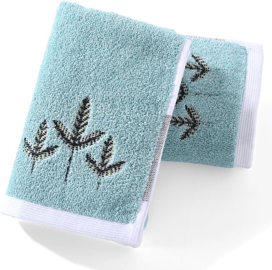 sense gnosis Blue Hand Towel Set of 2 Super Soft 100% Cotton Highly Absorbent Elegant Jacquard Leaves Pattern Decorative Hand Towels for Bathroom Home 13x 29 Inch