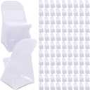 Newwiee 100 Pcs Spandex Chair Covers Bulk - Stretch Folding Flat Front Fitted Universal Chair Protector Pack Removable Washable for Wedding Party Dining Banquet Event (White)