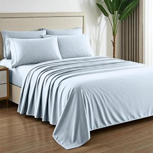 Mayfair Linen 100% Egyptian Cotton King Size Sheet Set - 1000 Thread Count King Size Sheets Set Egyptian Cotton, 6 PC (Light Blue), 16" Deep Pocket, Soft Cooling Sateen Weave Luxury Hotel Bedding (King with four cases)