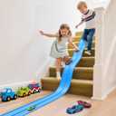 Flex Race Track 16 Ft with Suction Cups Compatible with Diecast 1/64th Cars, Flexible Car Track Toys for Ages 3+ Kids Toddlers Roll Out Portable Racetrack (Light Blue)