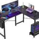 Sweetcrispy L Shaped Desk - Computer Gaming Corner Desk | PC Table Organizer with CPU Stand Side Bag for Home Office Dorm Sturdy, Writing Workstation, Black, 50-Inch