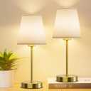 Aipsun Cordless LED Table Lamp 6000mAh Gold Battery Operated Lamp Rechargeable Bedside Table Lamps,Nightstand Lamp with Fabric Linen Shade for Bedroom, Office, Living Room, Reading