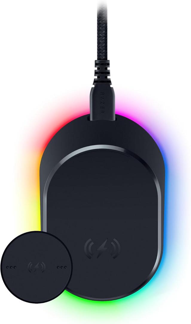 Razer Mouse Dock Pro with Wireless Charging Puck: Magnetic Wireless Charging - Integrated HyperPolling 8K Hz Transceiver - Anti-Slip Base - Chroma RGB Lighting - Black