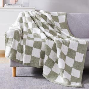 WRENSONGE Checkered Throw Blanket, Sage Green Soft Cozy Fluffy Warm Hand Made Throw Blankets for Couch, Sofa, Chair, Bed, Camping, Picnic, Travel Lightweight Bed Blanket - 60"*80" (Twin(60"x80"))