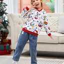 Disney Mickey and Friends Family Matching Christmas Hooded Sweatshirt Casual Mickey Snow Pattern Long Sleeve Pullover Hoodies, 6-7yrs, Red and White