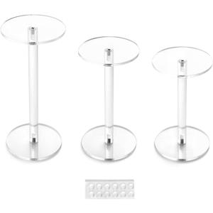 QWORK Round Acrylic Display Stand, Premium Clear Round Riser Stands, Set of 3