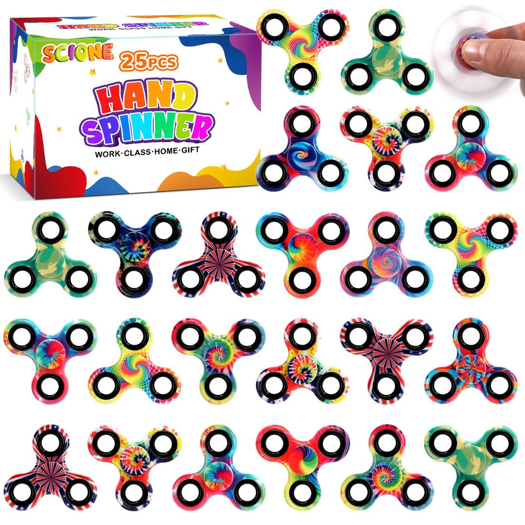 SCIONE 25 Pcs Fidget Spinners Bulk, Mini Fidget Toys for Kids, 2.08" Spinner Toy Pack for Birthday Party Favors, Classroom Rewards, Goodie Bag Stuffers, Treasure Box Prizes