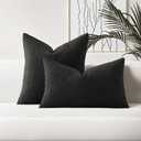 HAUSSY Pack of 2 Pillow Covers 16x16 Inch, Boucle Decorative Throw Pillows Soft Boho Neutral Cushion Covers Home Decor Modern Pillow Cases for Couch Living Room Sofa Bed, Black (Covers Only)