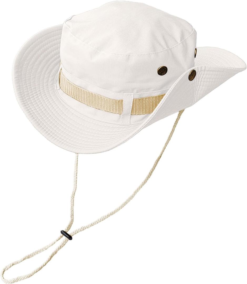Fishing Hat, Wide Brim Breathable Boonie Hat UV Protection Safari Hiking Bucket Hat Beach Summer Cap (White)