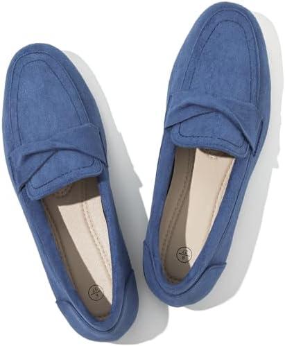 POVOGER Loafers for Women Slip on Shoes Black Flats Shoes Comfortable Work Shoes for Women Square Toe Ballets Flats, Navy Blue, Size: 5