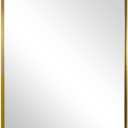 ANDY STAR Gold Bathroom Mirror for Wall, 20x28 Brushed Brass Metal Rounded Corner Rectangle Mirror, Wall Mirror in Stainless Steel Metal Frame, 1" Deep Set Design Hangs Horizontal Or Vertical