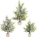 Winlyn Set of 3 Mini Frosted Artificial Pine Trees with Pinecones and Wood Bases Small Tabletop Christmas Trees for Rustic Farmhouse Christmas Winter Holiday Decorations Table Centerpiece Dcor
