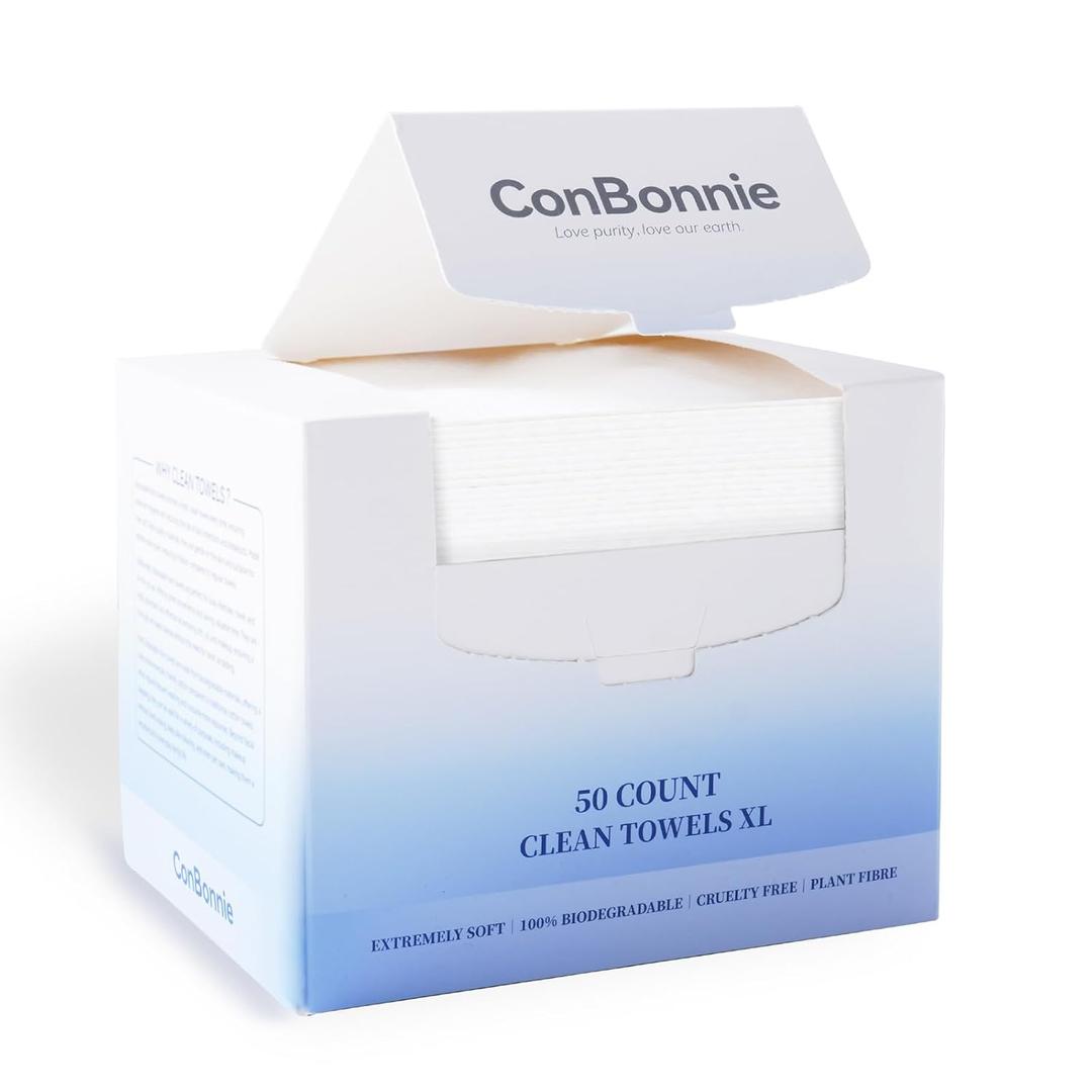 Disposable Face Towel XL, 10"12" Biodegradable Facial Towels, Extra Thick Soft Large Face Towelettes, Makeup Remover Dry Wipes for All Skin Types, Facial Tissue, 50 Count (1 Pack)
