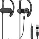 USB C & USB A Earbuds with Boom Mic for Smartphones & Computers, Wired USB C In-ear Headset with Wrap-Around Ear Hooks, Dual Mic Earbuds, 5.9FT - Perfect for Calling, Meeting, Work and Gaming