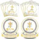 2 x God Bless Plates and Napkins Baptism Theme Party Supplies, First Holy Communion 20 Plates, 20 Napkins for Newborn Baptism Church Cross Party Decoration