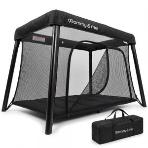Mommy&Me Travel Crib for Baby and Toddler, Black | Lightweight 14 lb, Portable Playard, Folds in Seconds with Carry Bag, Breathable Mesh Sides, Easy Side-Zip Access