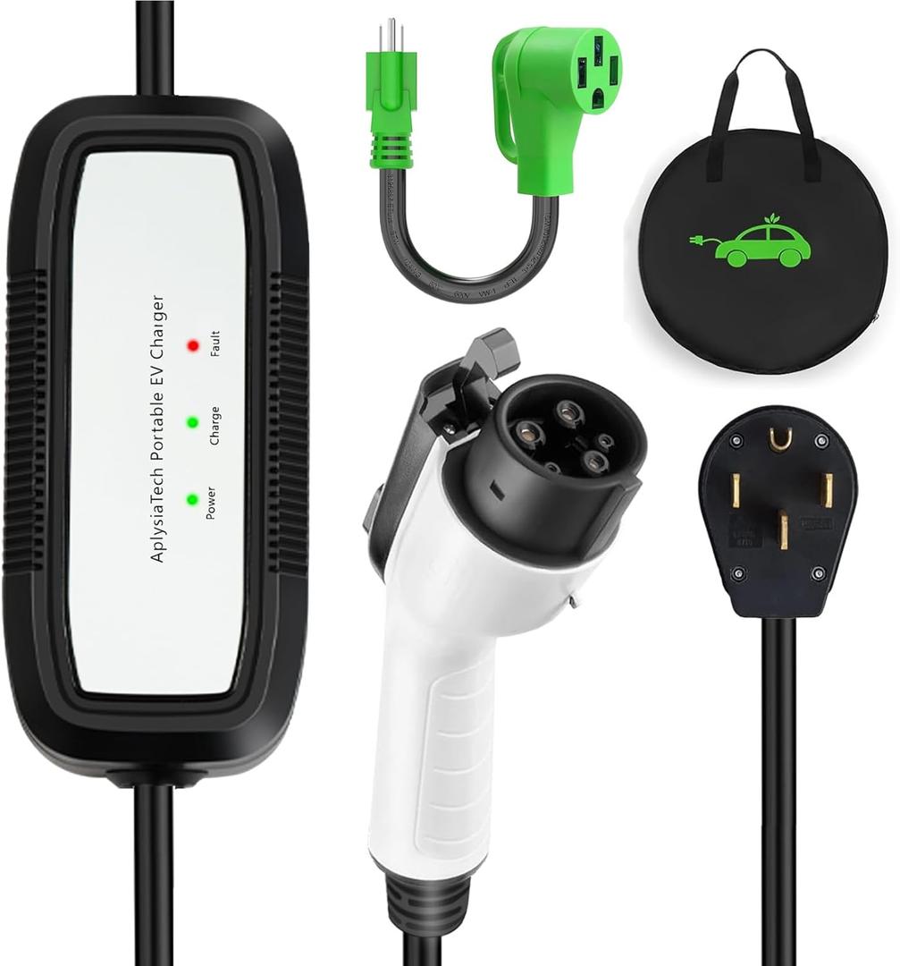Level 2 EV Charger, 32 Amp 110-240V Portable Electric Car Charger, Electric Vehicle Charging Stations with NEMA 14-50 Plug & NEMA 5-15 Adapter for J1772, 8 Gauge 21 FT Cable