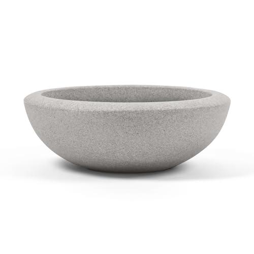 ARBORA 21" Santorini Bowl Polyresin Indoor and Outdoor Planter with Stone Blend Concrete Gray Finish - Durable, Weatherproof, Lightweight, Large Plant Pot for Patio, Garden, Deck, Entryway