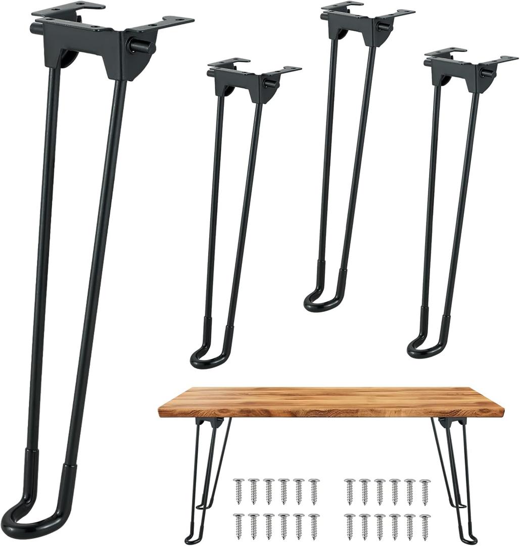 MYFULLY 4Pcs Folding Hairpin Table Legs | 12.6 Inch Hairpin Legs Heavy Duty Metal Folding Coffee Table Legs for Furniture Home DIY Projects, with Mounting Screw, Black (12.6 Inch)