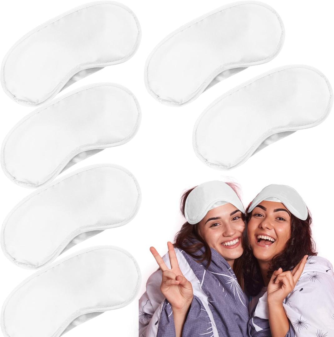 6 Pack Blindfold Eye Mask Cover Sleep Mask for Party Games Travel Sleep Team Build Party Supply with Adjustable Strap for Women Men Kids, White