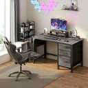 Lufeiya Computer Desk with File Drawers Cabinet, 47 Inch Home Office Desks with Filing Cabinet for Small Space, Gaming Study Writing Table PC Desks, Gray