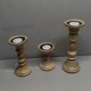 Mela Artisans Wooden Pillar Candle Holders | Willow Design | Set of 3 Mango Wood Candlesticks | Whitewash | Sizes 6" & 9" &12" | Table Decor | Centerpiece | Mantel | Wedding | Living Room Decor