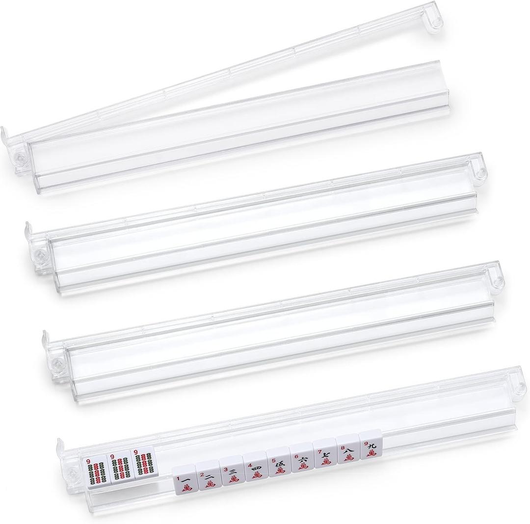 Mahjong Racks,4PCS Clear Acrylic Mahjong Racks with Pushers,American Mahjong Accessories Mahjong Gifts Transparency, Small