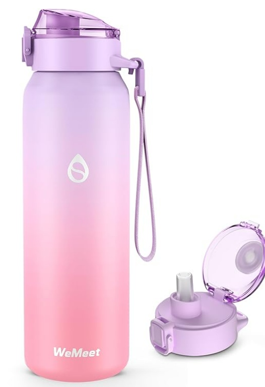 32oz Water Bottle with Removable Straw and Spout Lid Two Ways to Drink, 18/10 Stainless Steel Insulated Water Bottle, BPA-Free, Leak Proof, Double wall, for Sports, Gym Purple Pink