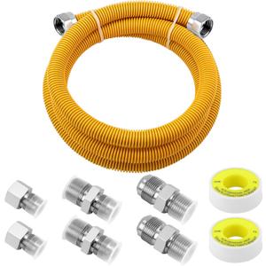 AMI PARTS 72" Flexible Gas Line Kit Yellow Coated, Gas Hose Connector Kit for Dryer, Stove, Water Heater,5/8" OD(1/2" ID) Stainless Steel Gas Line with Connector 1/2" MIP &1/2"FIP & 3/4"MIP Fitting