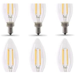 Feit Electric 40W Equivalent Candelabra LED Light Bulb, Dimmable, E12 Base, 2700K Soft White, B10 Filament Torpedo Tip Decorative Lighting Bulbs, 13-Year Lifetime, CTC40/927CA/FIL/6, 5-Pack