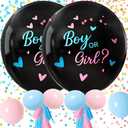 RUBFAC Gender Reveal Balloon Kit, 2pcs 36" Jumbo Black Baby Boy or Girl Balloons with Heart Shaped Paper Confetti, Blue Pink Balloons and Tassels for Baby Shower Gender Reveal Party