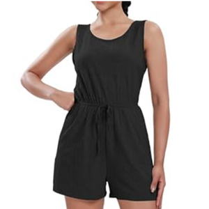 DonBCO  Women Rompers Casual Loose Ribbed Tank Top Dressy Jumpsuits Short Lounge Summer Outfits 2024 with Pockets, XS, Black