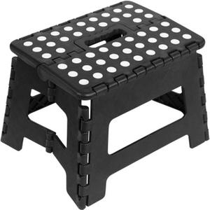 Folding Step Stool - Portable Handy Step Stool, Non Slip Compact Travel Step| Heavy Duty Foldable Footstool, Lightweight Folding Stool, Collapsible Step Stool for Kitchen, Living Room, Garden (Black)