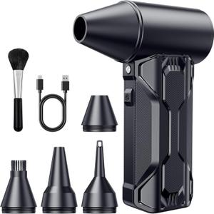Compressed Air Duster, 110000 RPM High-Speed Electric Air Duster with Brushless Motor, 3-Speed Settings, Rechargeable Cordless Dust Blower with Fast Charging for PC, Keyboard, Car, Home (Black)