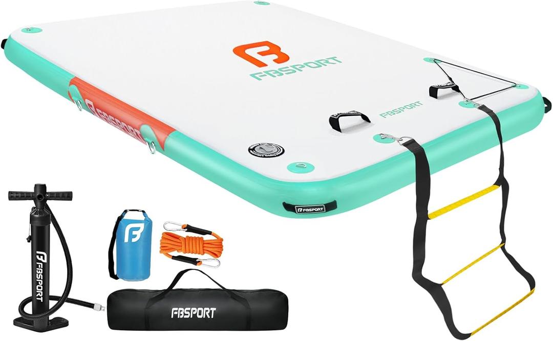 FBSPORT Inflatable Floating Dock,6ft/ 8ft/10ft Swim Air Platform Island Raft Mat with None-Slip Surface,6 Inch Thick PVC Construction,Floating Platform for Pool Beach Ocean (red green)