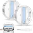 2PCS 40 Oz Tumbler Lid Replacement for Stanley Cup,Proof Tumbler Covers for Stanley Cup Accessories,Tumblers Lid Replacement and Cleaning Brush(Blue)