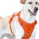 No Pull Dog Harness Front Clip Handle, Reflective Pupppy Vest | Orange L, Lockable Buckle at Neck, Adjustable, Padded, Breathable, Metal Front & Back Leash Clips, for Large Sized Dogs