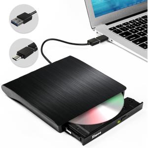 External DVD Drive USB 3.0 Type-C CD Burner Portable CD +/-RW Drive DVD Player for ROM Rewriter Burner Compatible with Laptop Desktop PC Windows MacBook Linux Mac OS (Upgrade Black)