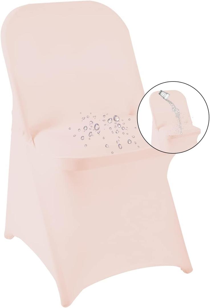 magalo 12 Pack Blush Pink Spandex Folding Waterproof Chair Cover, Stretch Chair Cover Protector for Wedding, Party, Dining Banquet and Other Special Events magalo 12 Pack Blush Pink Spandex Folding Waterproof Chair Cover, Stretch Chair Cover Protector for Wedding, Party, Dining Banquet and Other Special Events