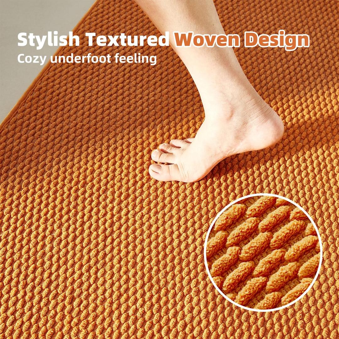 Bathroom Rugs Non Slip Washable, Super Absorbent Thin Bath Mat Small Quick Dry Low Pile Bathroom Rug, Orange 20"x30"