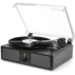Vinyl Record Player Wireless Turntable with Built-in Speakers and USB Belt-Driven Vintage Phonograph Record Player 3 Speed for Entertainment and Home Decoration Black