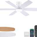 Kviflon 46 inch Ceiling Fans with Lights and Remote/APP Control, Low Profile Ceiling Fan with Light, Flush Mount, 3CCT, 6 Reversible Blades 6 Speeds Modern Ceiling Fan for Bedroom Living Room, White