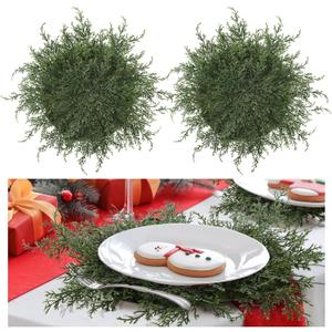 6 Pcs Christmas Pine Placemats 17 Inch Artificial Greenery Placemats Round Cedar Branch Place Mat Dining Table Mats for Xmas Party Decorations Holiday