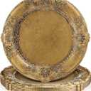 Mifoci Antique Gold Charger Plates Set of 6 Plastic Gold Chargers for Dinner Plates Decorative 13" Round Plate Bulk with Embossed Rim for Dinner, Party, Wedding(Classic)
