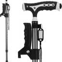 Hold 440 Lbs Walking Cane for Men & Women Aluminum Alloy Lightweight Height Adjustable Walking Stick Heavy Duty Foldbale Free Standing Cane with LED for Seniors Adults (Black)